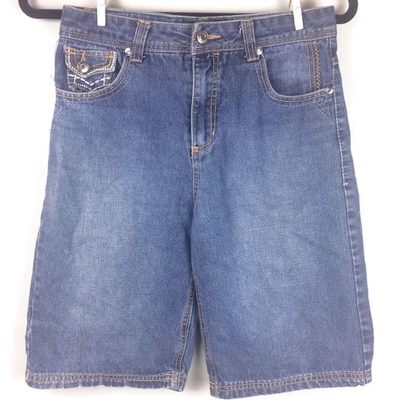 Panyc Denim Embroidered Flap Pocket Shorts Size 14 - Picture 1 of 6